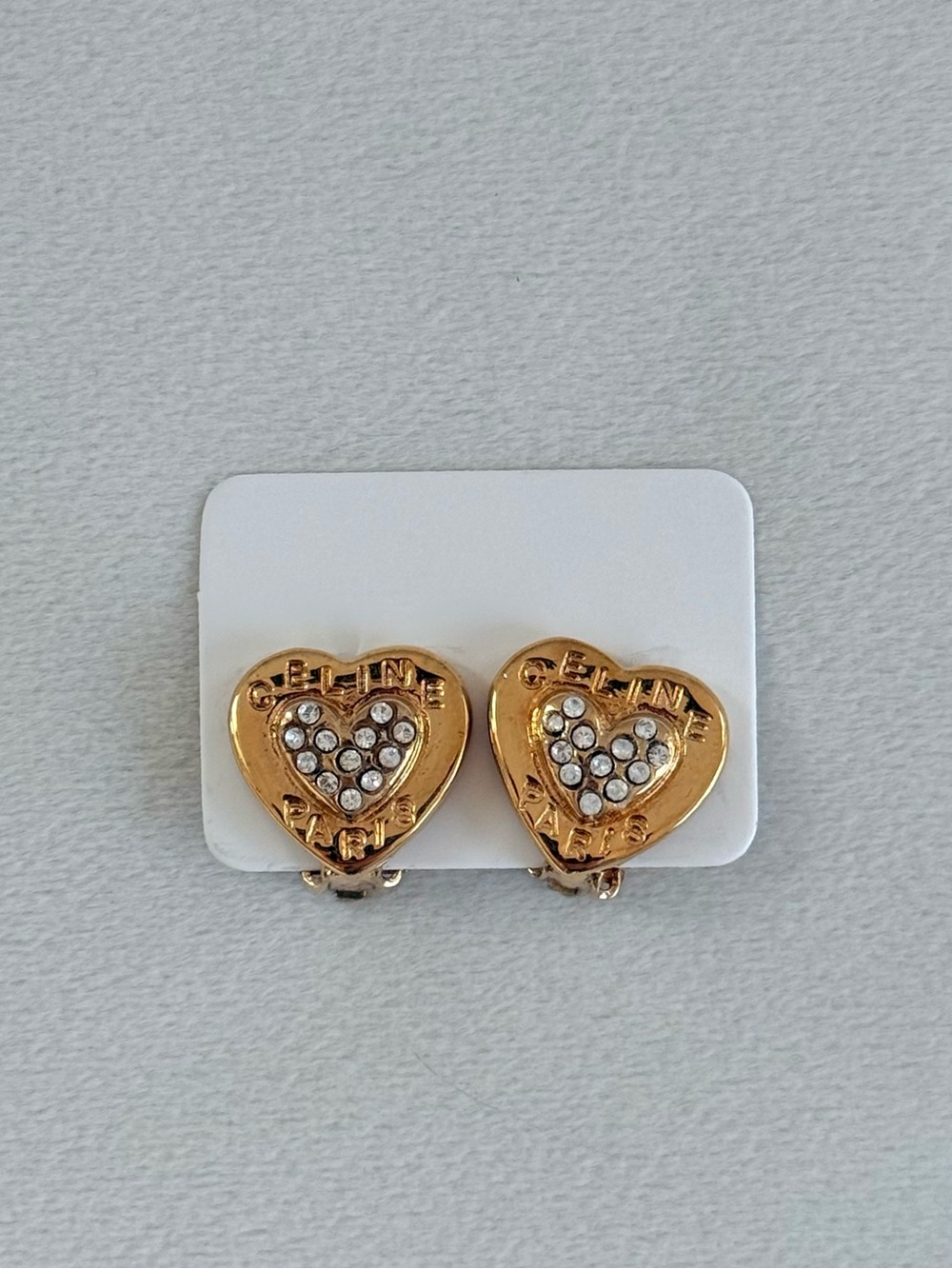 CELINE Gold Heart Clip On Earrings Metal Womens Authentic Vintage Made in Italy